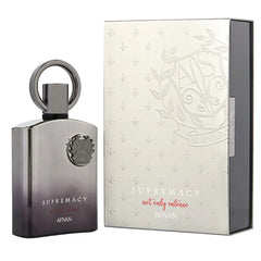 Afnan Supremacy Not Only Intense EDP 3.4 oz perfume bottle and packaging with metallic finish